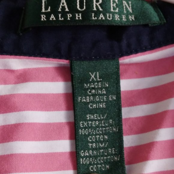 Lauren by Ralph Lauren Pink White Striped Button Down Long Sleeve Shirt, Size XL - Picture 4 of 4